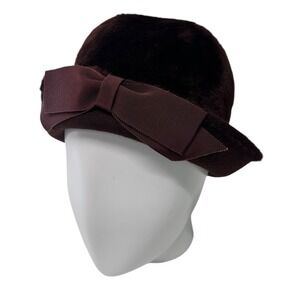 Vintage Milady Brown Faux Fur Bow Fedora Hat Women's Brown Made In UK Union Made